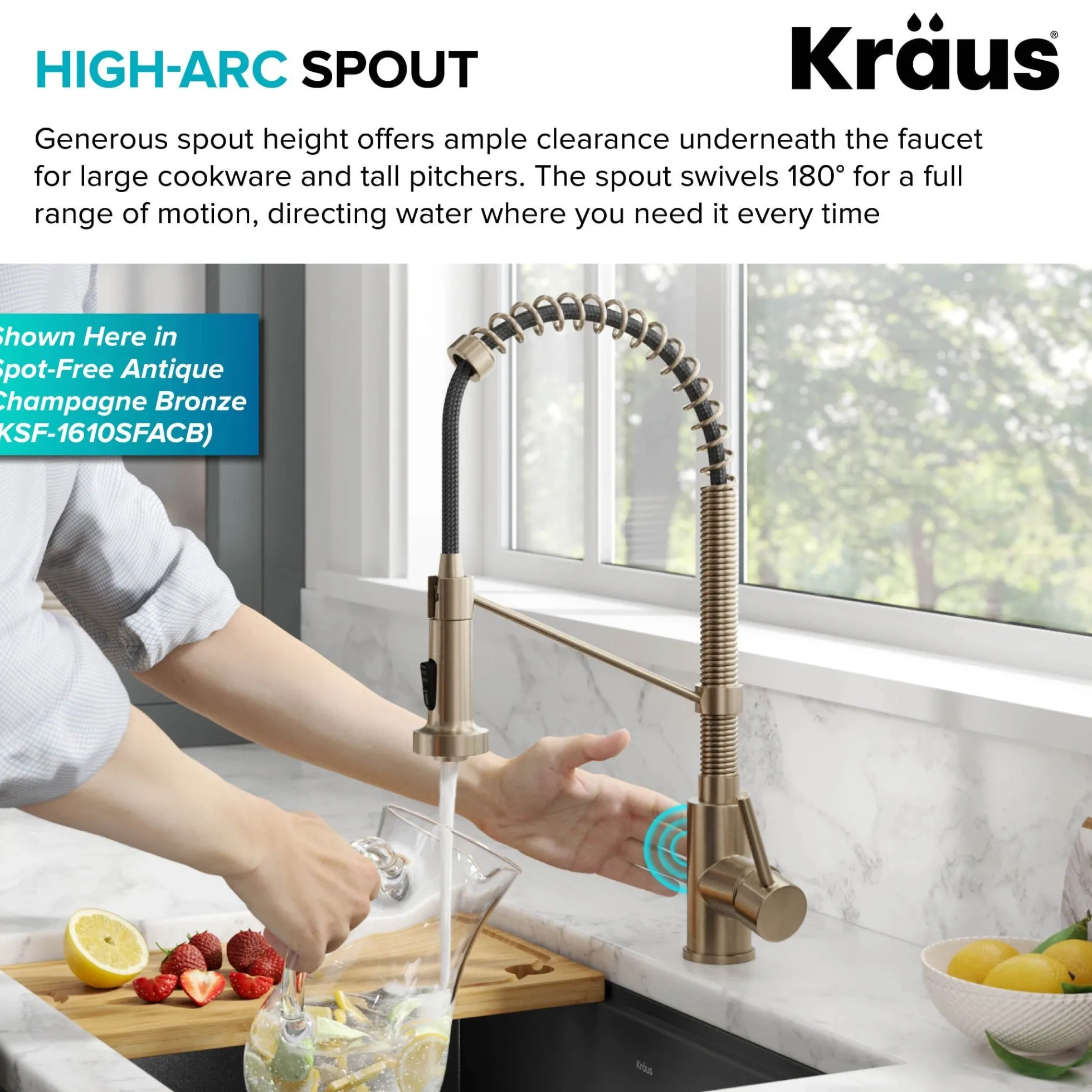 Touchless Sensor Commercial Style 2-Function Single Handle Pull-Down Kitchen Faucet in Spot-Free Brushed Brass