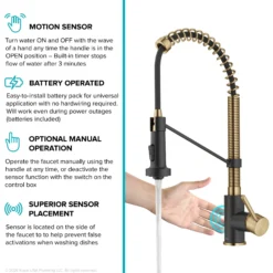 Touchless Sensor Commercial Style 2-Function Single Handle Pull-Down Kitchen Faucet in Brushed Brass / Matte Black