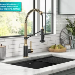 Touchless Sensor Commercial Style 2-Function Single Handle Pull-Down Kitchen Faucet in Brushed Brass / Matte Black