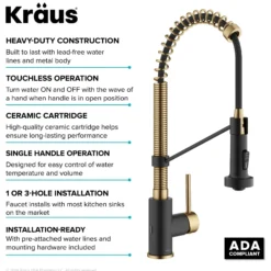 Touchless Sensor Commercial Style 2-Function Single Handle Pull-Down Kitchen Faucet in Brushed Brass / Matte Black
