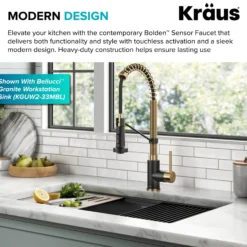 Touchless Sensor Commercial Style 2-Function Single Handle Pull-Down Kitchen Faucet in Brushed Brass / Matte Black