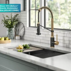 Touchless Sensor Commercial Style 2-Function Single Handle Pull-Down Kitchen Faucet in Brushed Brass / Matte Black