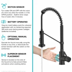 Touchless Sensor Commercial Style 2-Function Single Handle Pull-Down Kitchen Faucet in Matte Black