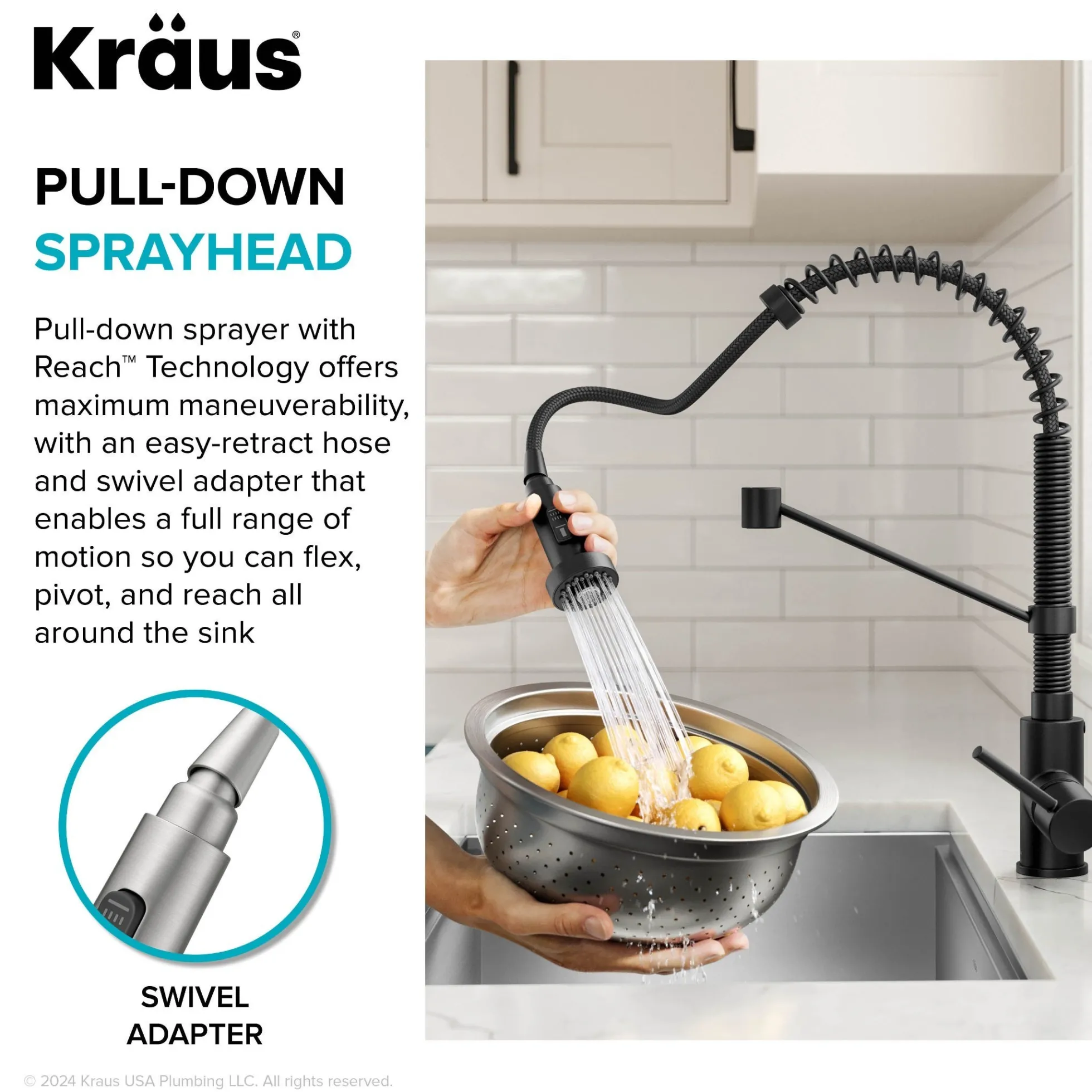 Touchless Sensor Commercial Style 2-Function Single Handle Pull-Down Kitchen Faucet in Matte Black