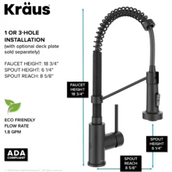 Touchless Sensor Commercial Style 2-Function Single Handle Pull-Down Kitchen Faucet in Matte Black