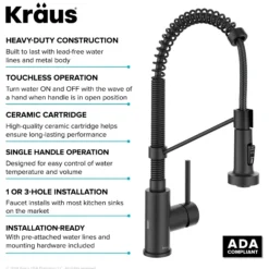 Touchless Sensor Commercial Style 2-Function Single Handle Pull-Down Kitchen Faucet in Matte Black