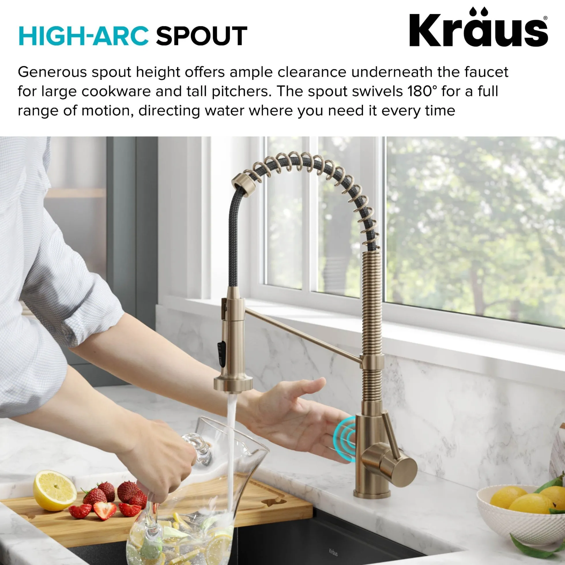 Touchless Sensor Commercial Style 2-Function Single Handle Pull-Down Kitchen Faucet in Spot-Free Antique Champagne Bronze
