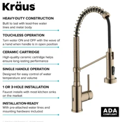 Touchless Sensor Commercial Style 2-Function Single Handle Pull-Down Kitchen Faucet in Spot-Free Antique Champagne Bronze
