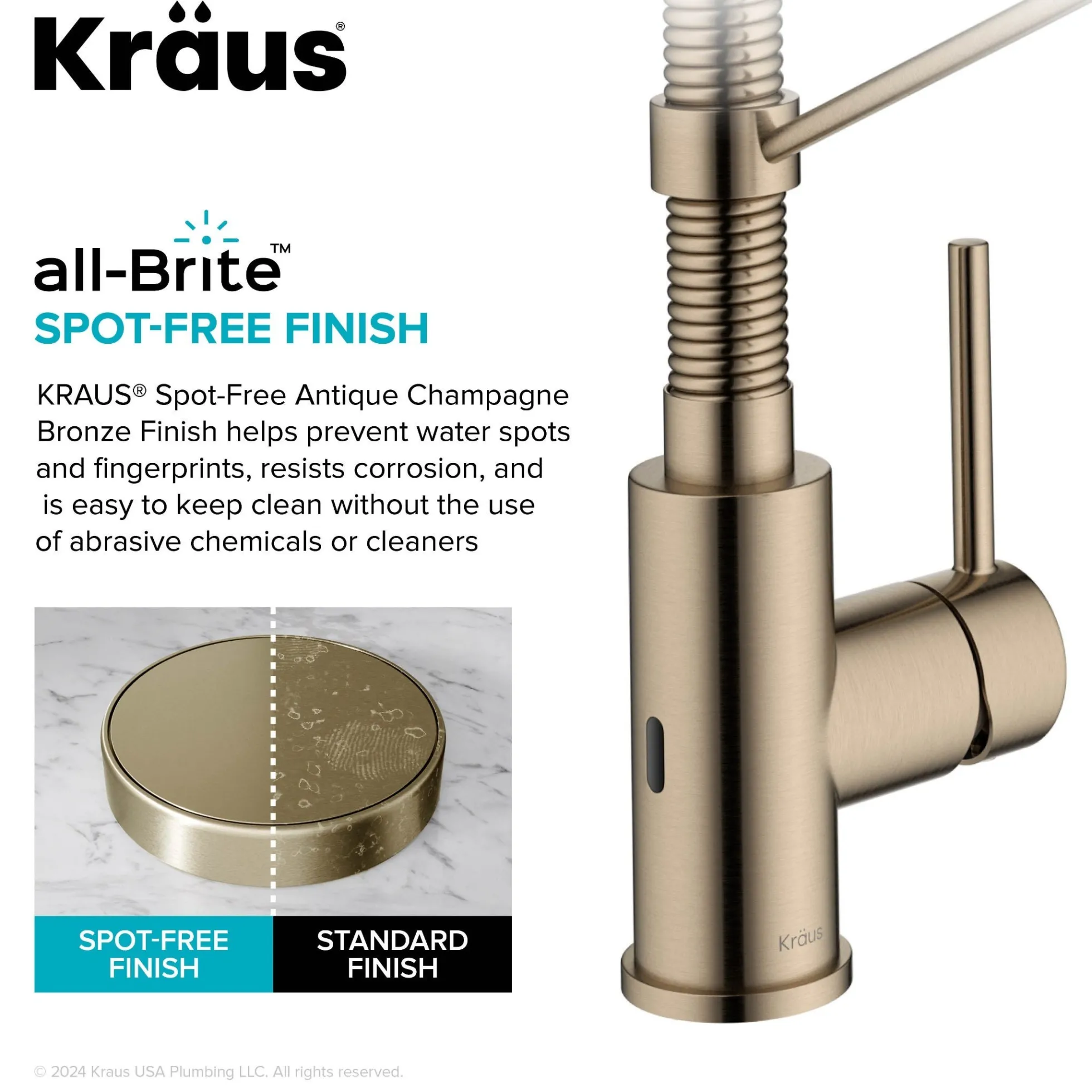 Touchless Sensor Commercial Style 2-Function Single Handle Pull-Down Kitchen Faucet in Spot-Free Antique Champagne Bronze