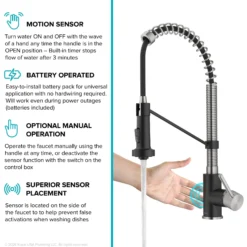 Touchless Sensor Commercial Style 2-Function Single Handle Pull-Down Kitchen Faucet in Spot-Free Stainless Steel / Matte Black