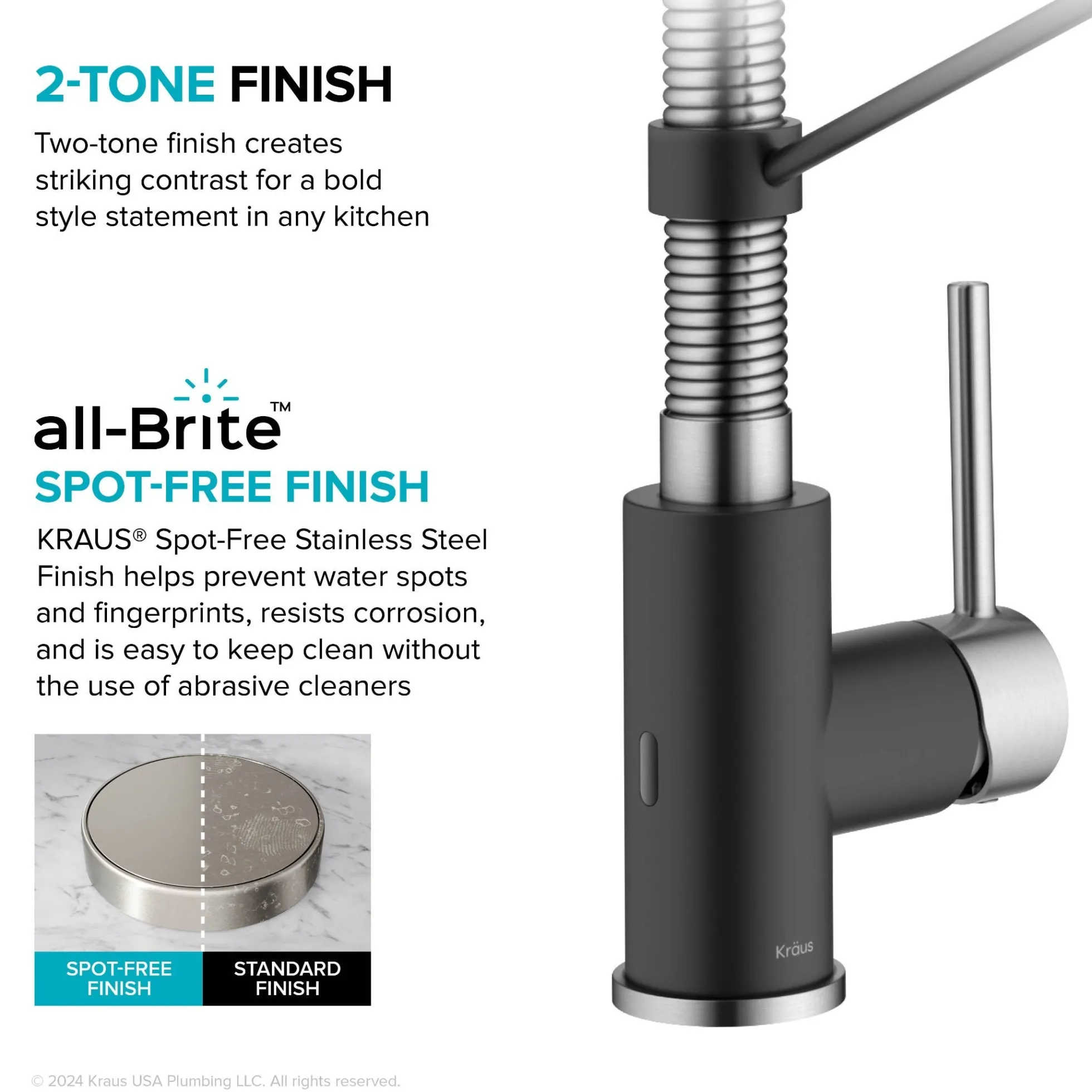 Touchless Sensor Commercial Style 2-Function Single Handle Pull-Down Kitchen Faucet in Spot-Free Stainless Steel / Matte Black