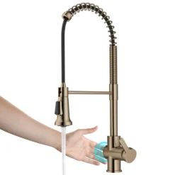 Touchless Sensor Commercial Single Handle Pull Down Kitchen Faucet in Spot Free Antique Champagne Bronze