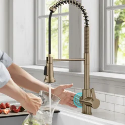 Touchless Sensor Commercial Single Handle Pull Down Kitchen Faucet in Spot Free Antique Champagne Bronze
