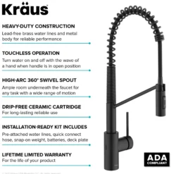 Touchless Sensor Commercial Pull-Down Single Handle Kitchen Faucet with QuickDock™ Top Mount Assembly in Matte Black