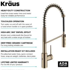 Touchless Sensor Commercial Pull-Down Single Handle Kitchen Faucet with QuickDock™ Top Mount Assembly in Spot Free Antique Champagne Bronze