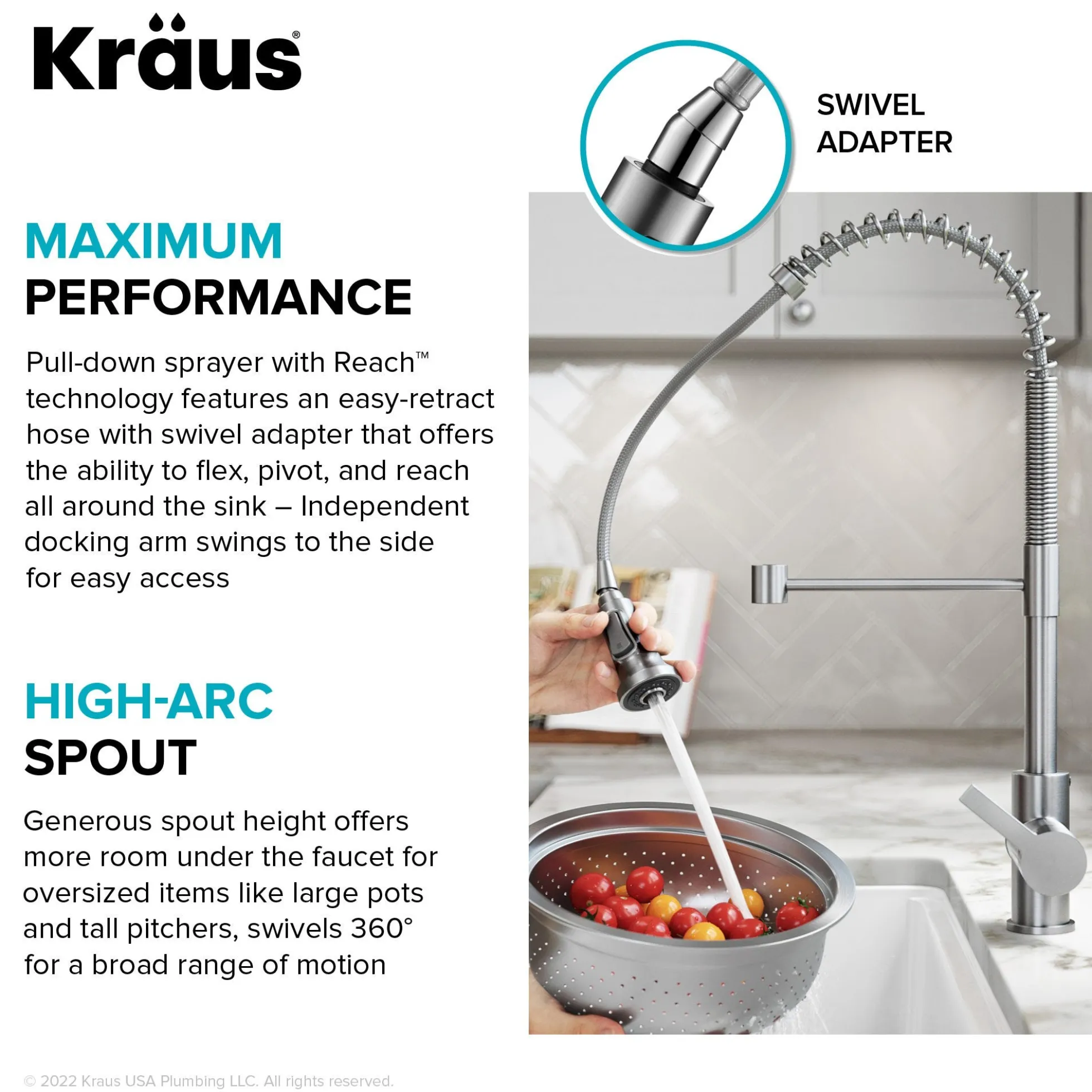 Touchless Sensor Commercial Single Handle Pull Down Kitchen Faucet in Matte Black