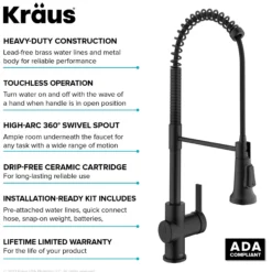 Touchless Sensor Commercial Single Handle Pull Down Kitchen Faucet in Matte Black