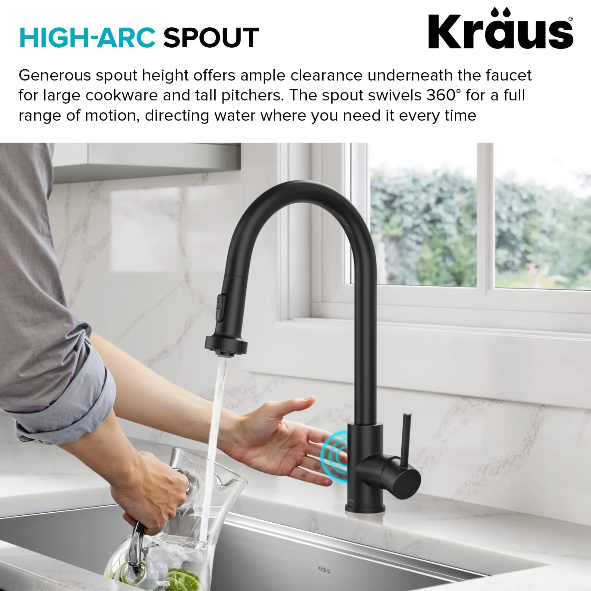 Touchless Sensor 2-Function Single Handle Pull Down Kitchen Faucet in Matte Black