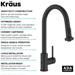 Touchless Sensor 2-Function Single Handle Pull Down Kitchen Faucet in Matte Black