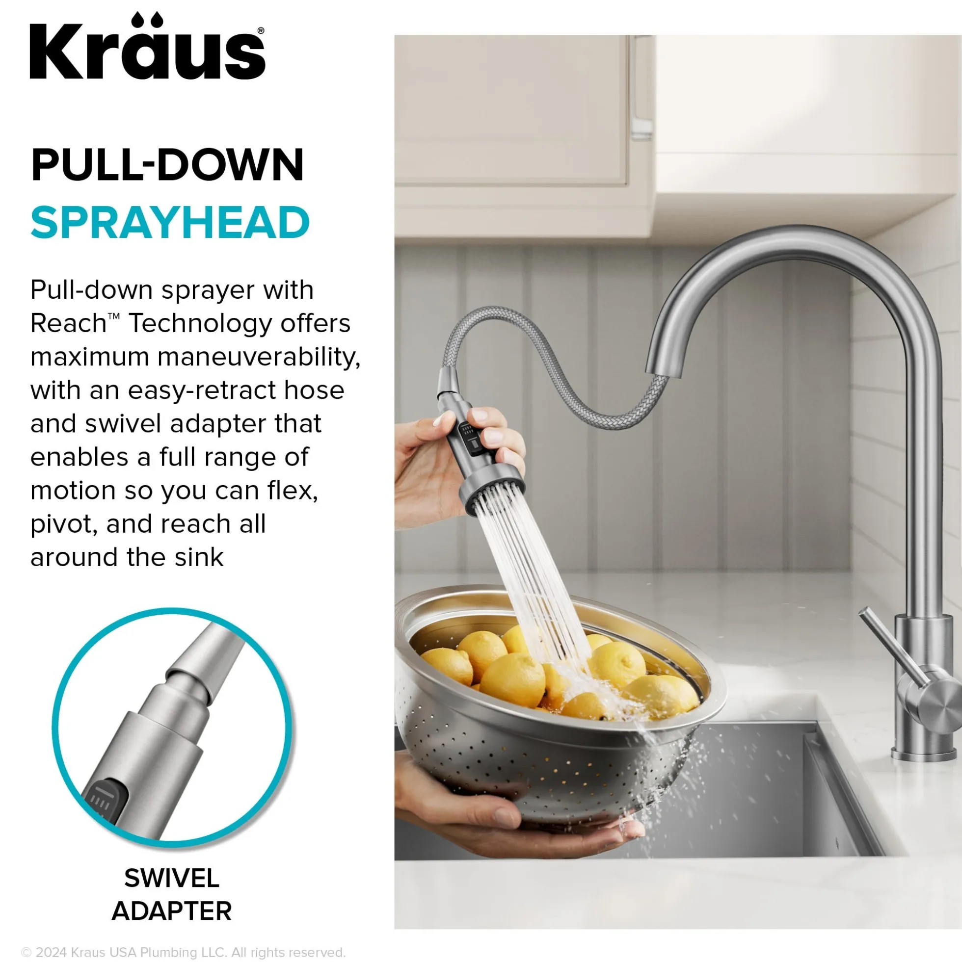 Touchless Sensor 2-Function Single Handle Pull Down Kitchen Faucet in Spot-Free Brushed Brass