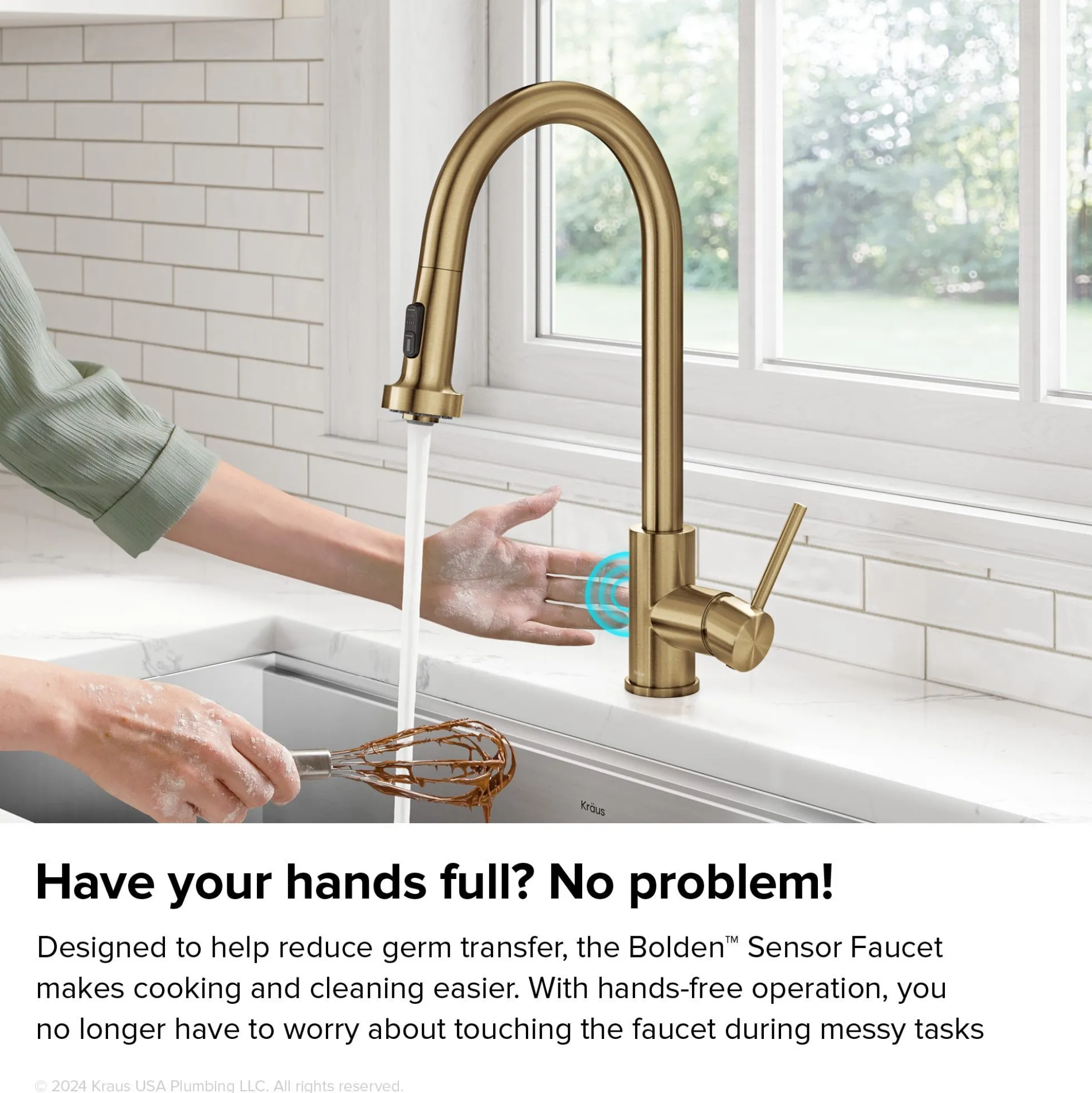 Touchless Sensor 2-Function Single Handle Pull Down Kitchen Faucet in Spot-Free Brushed Brass