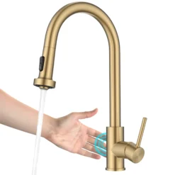 Touchless Sensor 2-Function Single Handle Pull Down Kitchen Faucet in Spot-Free Brushed Brass
