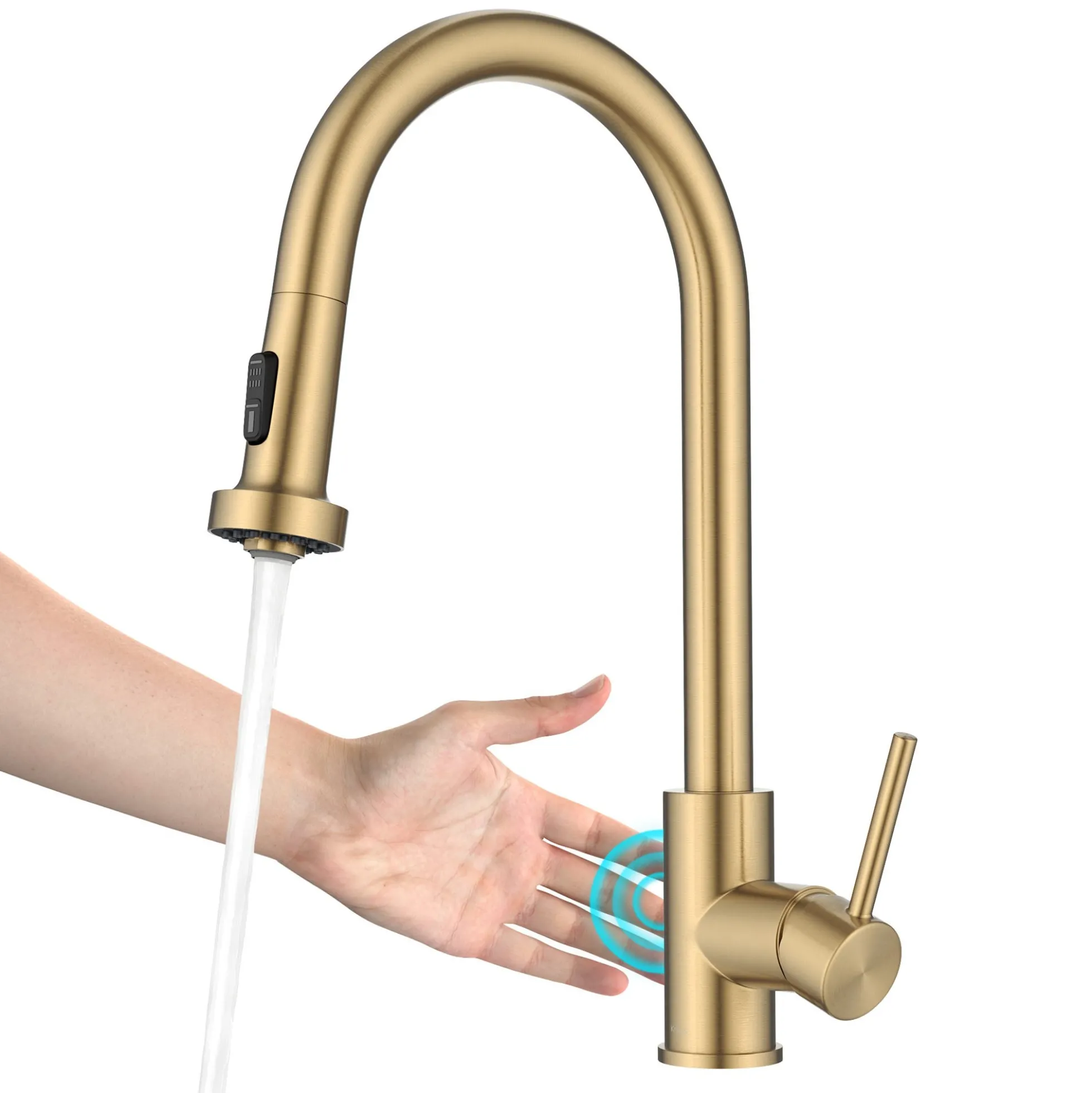 Touchless Sensor 2-Function Single Handle Pull Down Kitchen Faucet in Spot-Free Brushed Brass