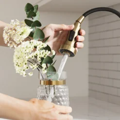 Touchless Sensor 2-Function Single Handle Pull Down Kitchen Faucet in Spot-Free Brushed Brass