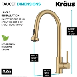 Touchless Sensor 2-Function Single Handle Pull Down Kitchen Faucet in Spot-Free Brushed Brass