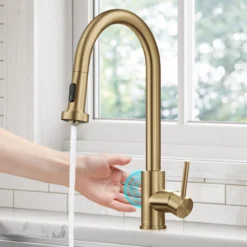 Touchless Sensor 2-Function Single Handle Pull Down Kitchen Faucet in Spot-Free Brushed Brass