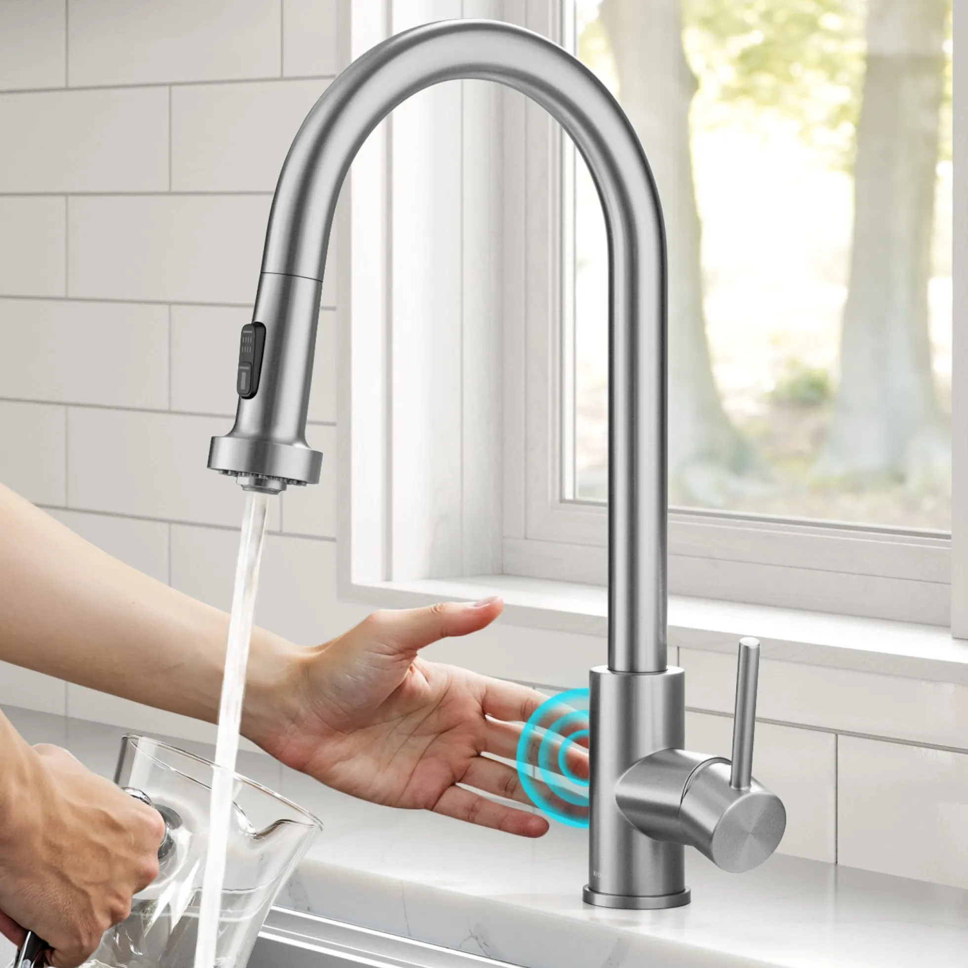 Touchless Sensor 2-Function Single Handle Pull Down Kitchen Faucet in Spot-Free Stainless Steel