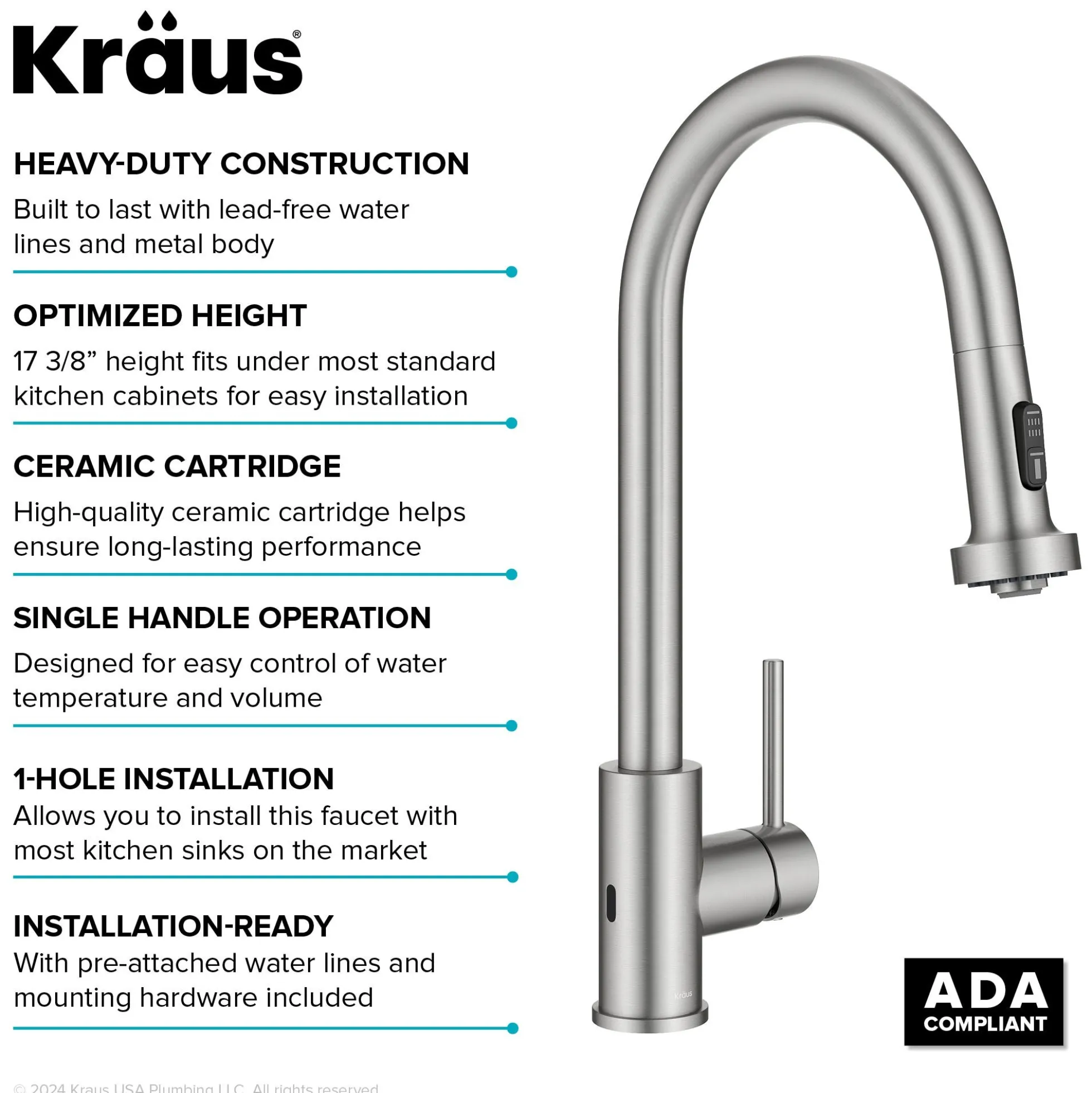 Touchless Sensor 2-Function Single Handle Pull Down Kitchen Faucet in Spot-Free Stainless Steel