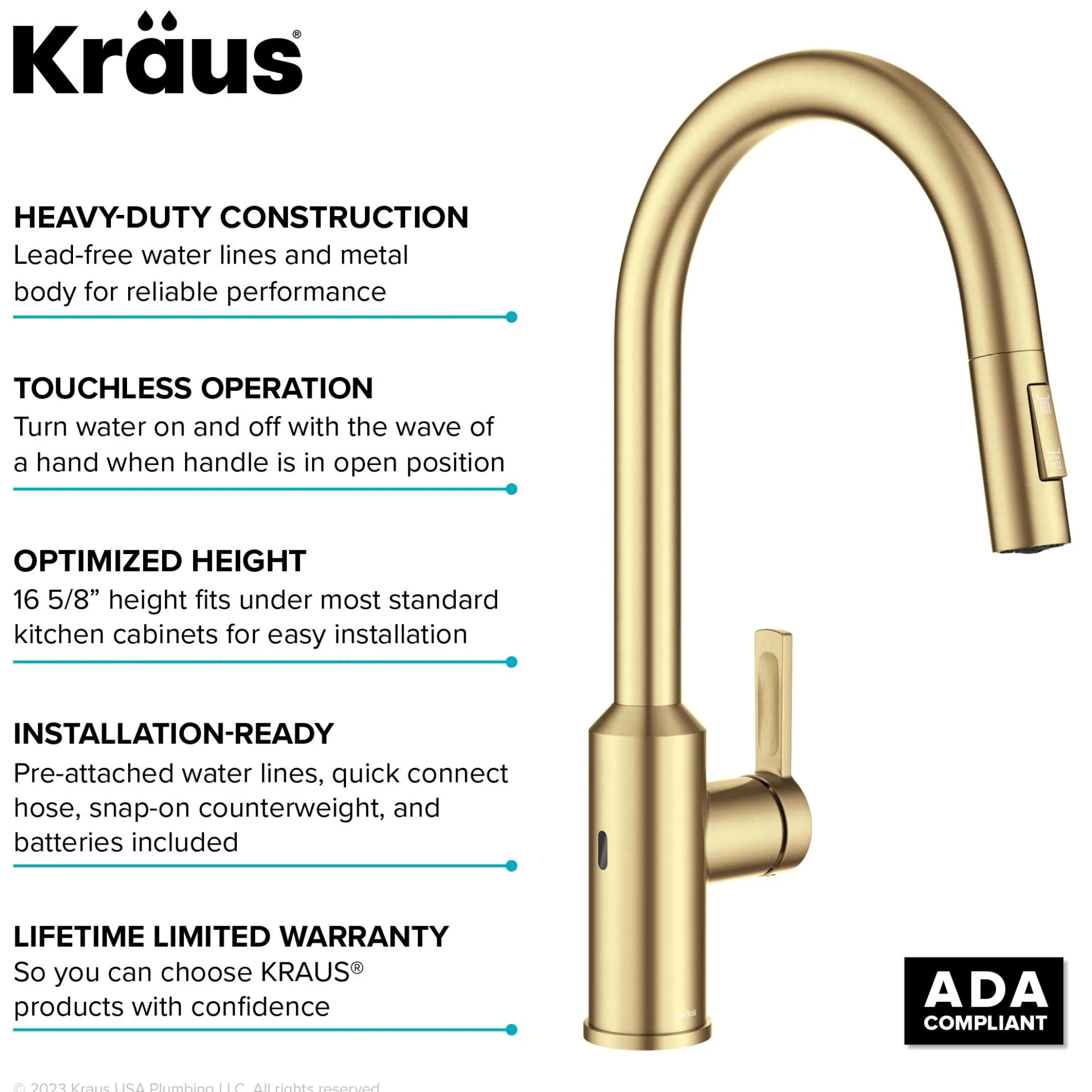 Touchless Sensor Pull-Down Single Handle Kitchen Faucet in Brushed Brass