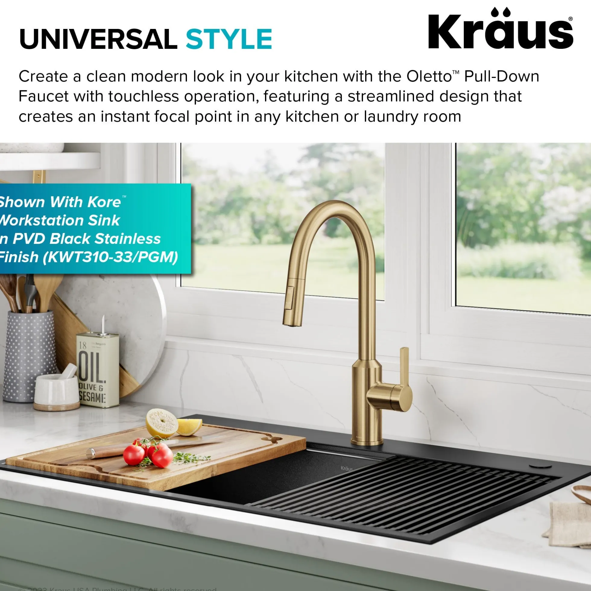 Touchless Sensor Pull-Down Single Handle Kitchen Faucet in Brushed Brass