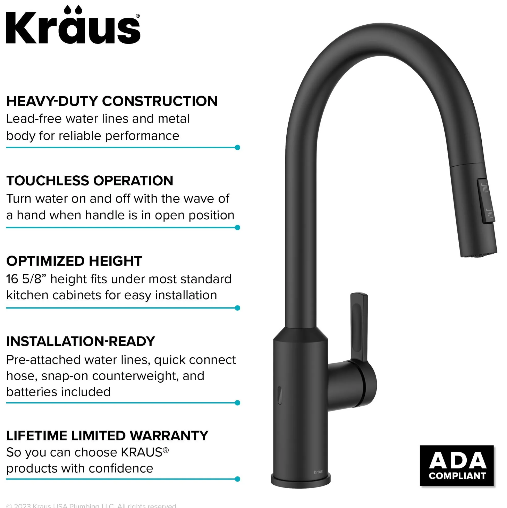 Touchless Sensor Pull-Down Single Handle Kitchen Faucet in Matte Black