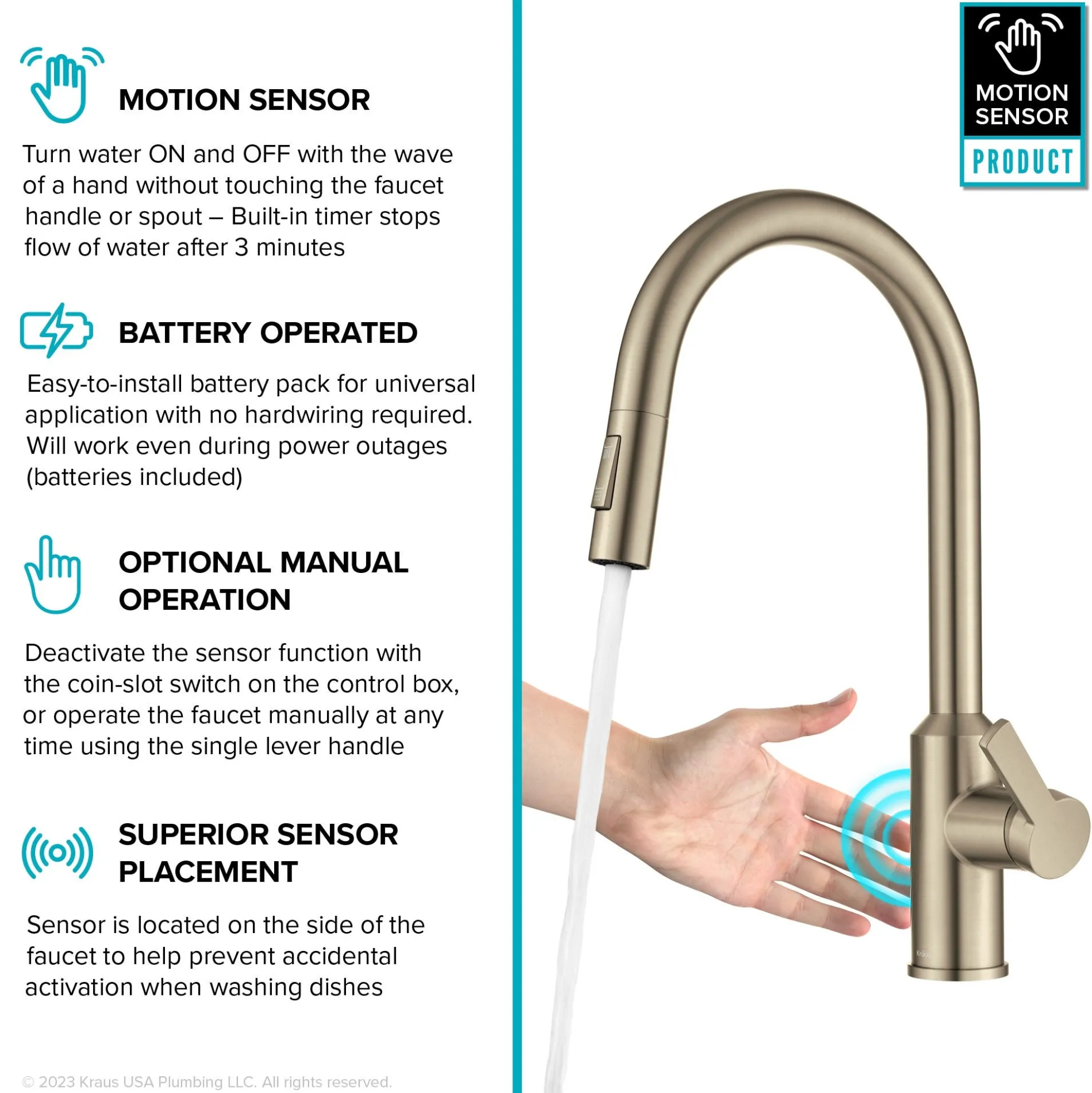 Touchless Sensor Pull-Down Single Handle Kitchen Faucet in Spot-Free Antique Champagne Bronze