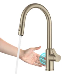Touchless Sensor Pull-Down Single Handle Kitchen Faucet in Spot-Free Antique Champagne Bronze