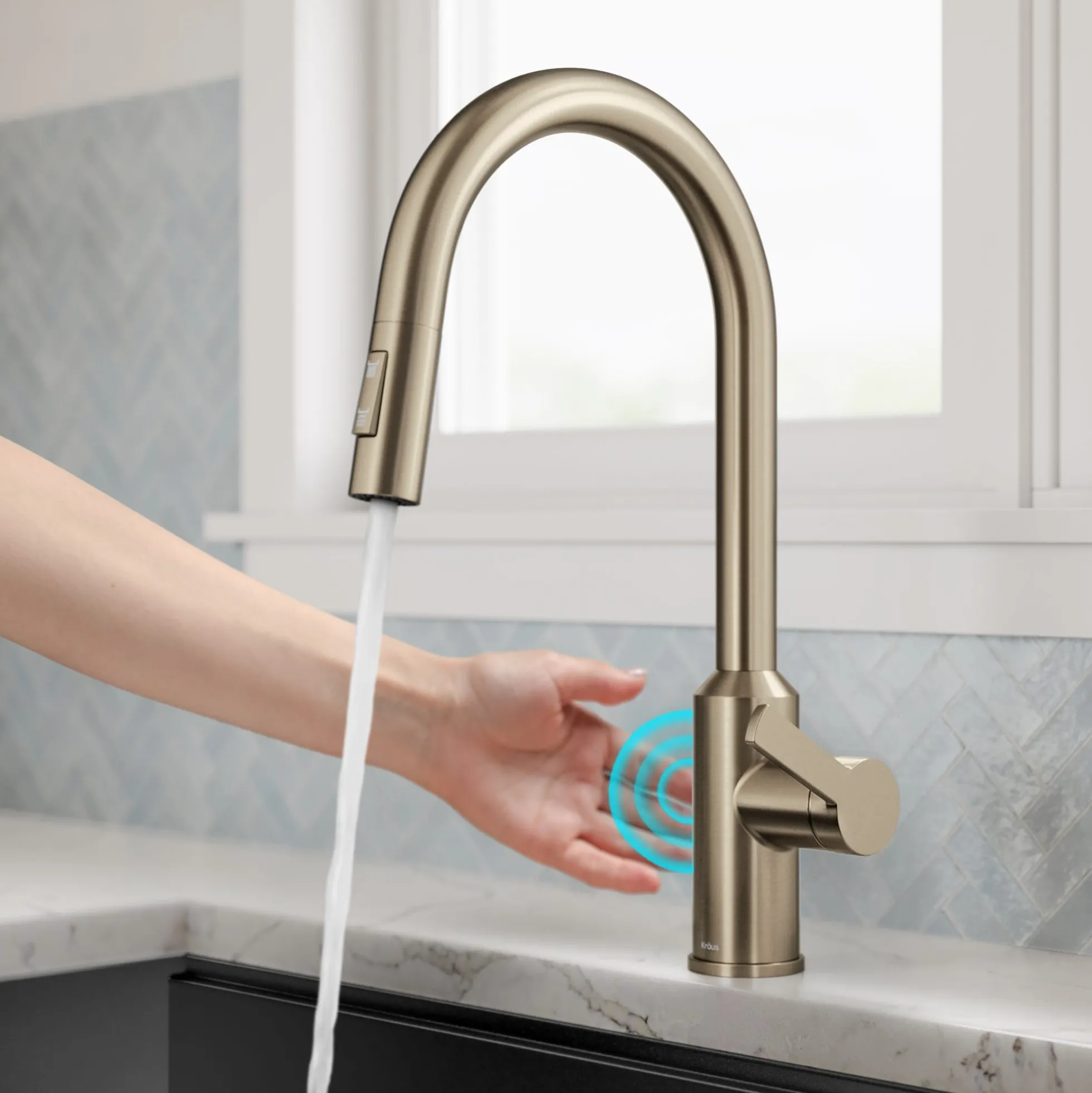 Touchless Sensor Pull-Down Single Handle Kitchen Faucet in Spot-Free Antique Champagne Bronze