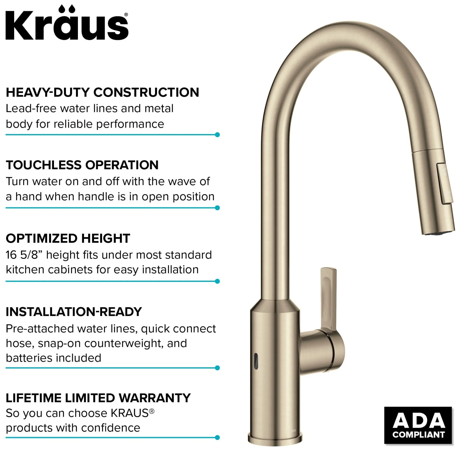 Touchless Sensor Pull-Down Single Handle Kitchen Faucet in Spot-Free Antique Champagne Bronze