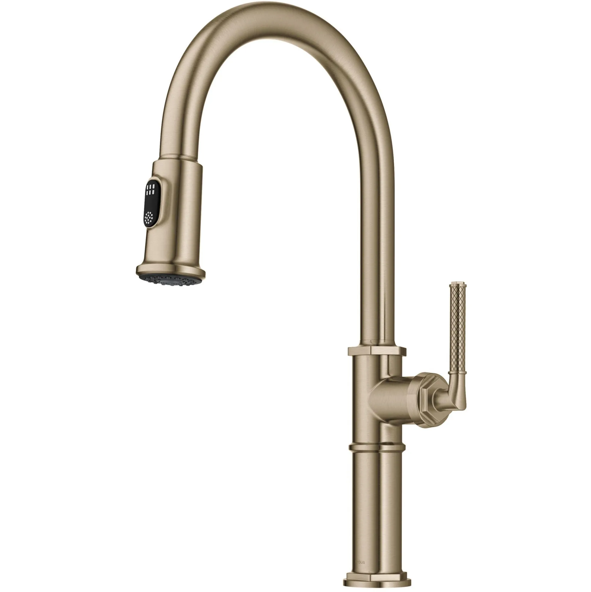 Traditional Industrial Pull-Down Single Handle Kitchen Faucet in Brushed Gold