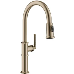 Traditional Industrial Pull-Down Single Handle Kitchen Faucet in Brushed Gold