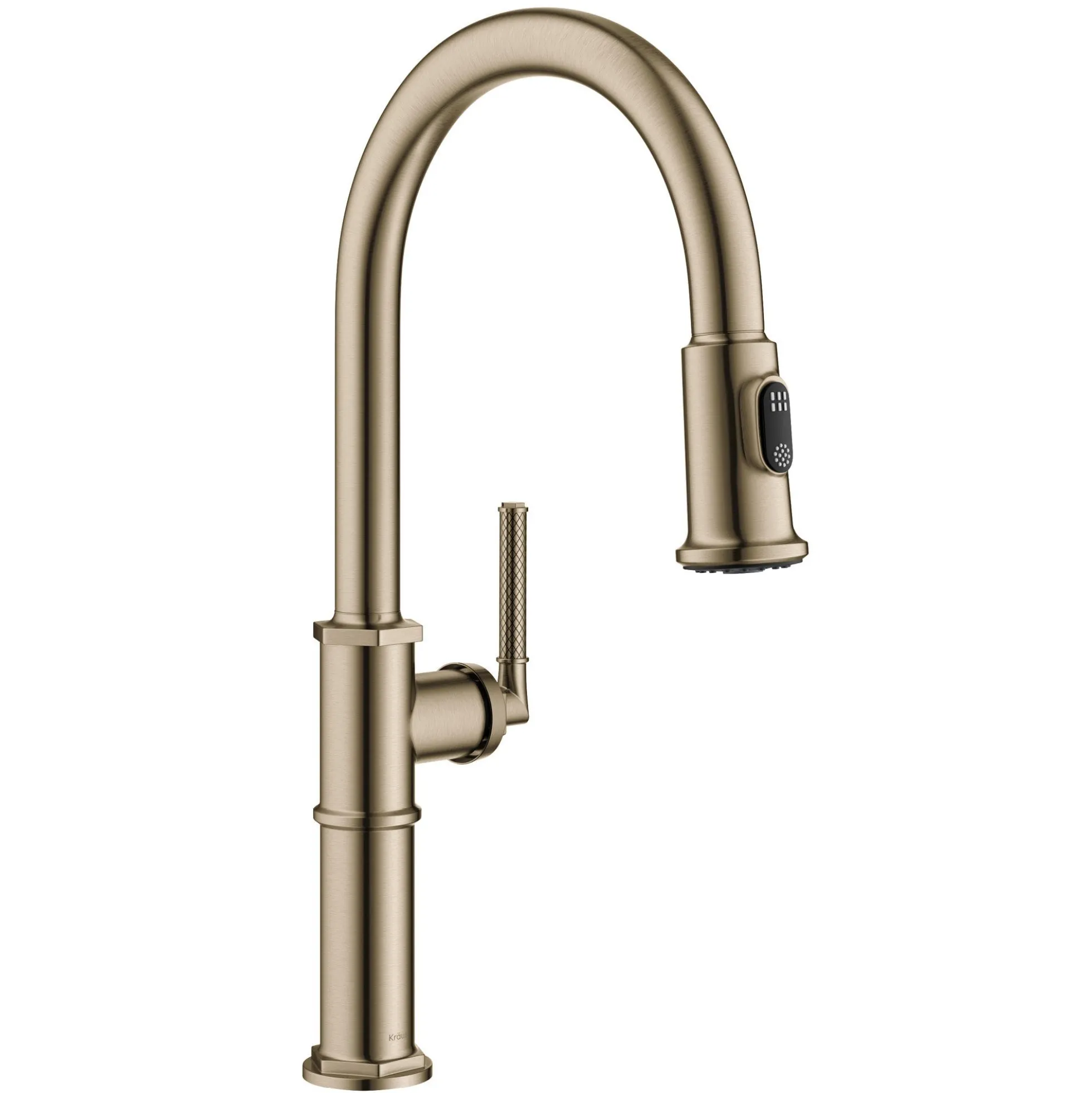 Traditional Industrial Pull-Down Single Handle Kitchen Faucet in Brushed Gold