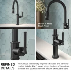 Traditional Industrial Pull-Down Single Handle Kitchen Faucet in Brushed Gold