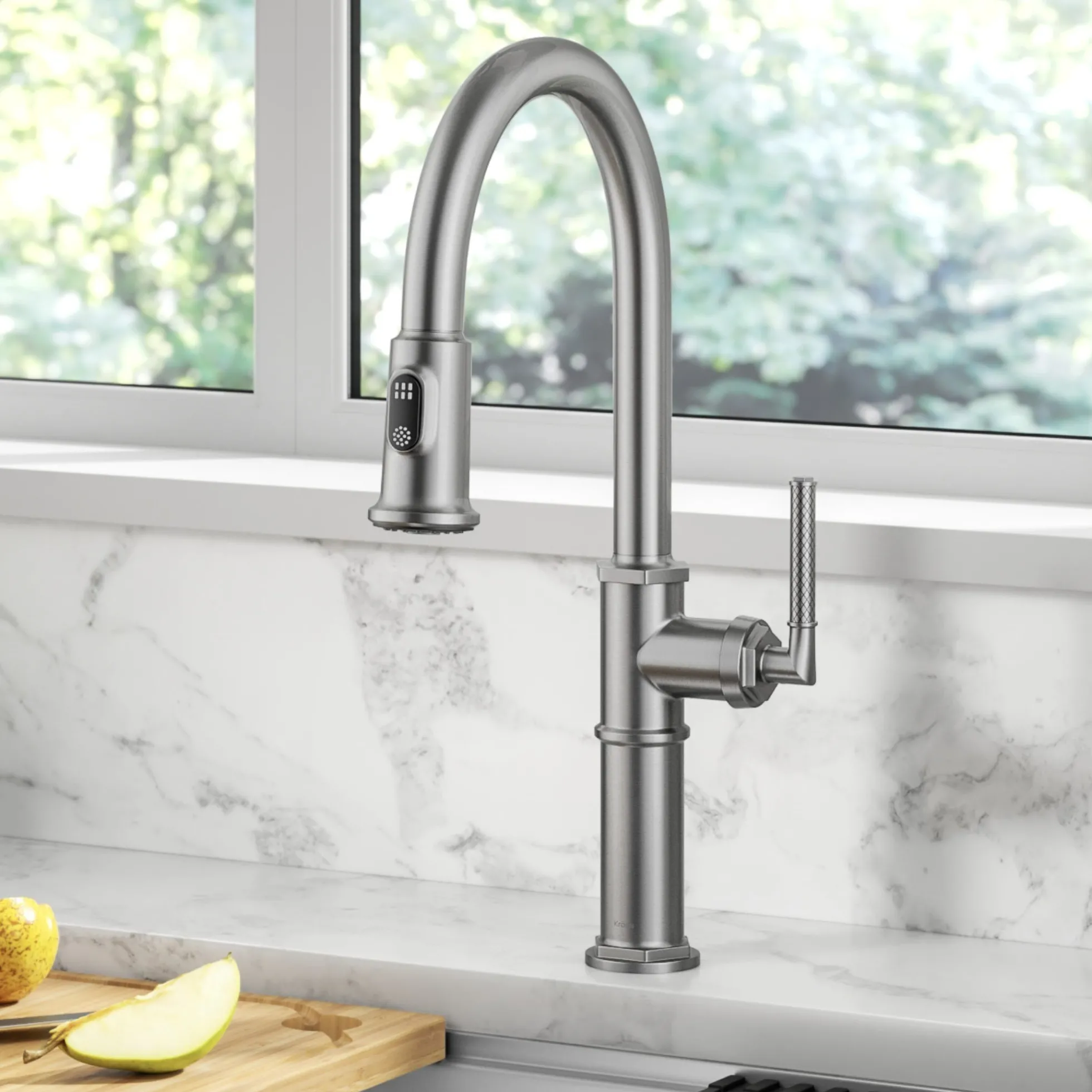Traditional Industrial Pull-Down Single Handle Kitchen Faucet in Spot-Free Stainless Steel