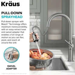 Traditional Industrial Pull-Down Single Handle Kitchen Faucet in Spot-Free Stainless Steel