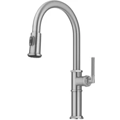 Traditional Industrial Pull-Down Single Handle Kitchen Faucet in Spot-Free Stainless Steel