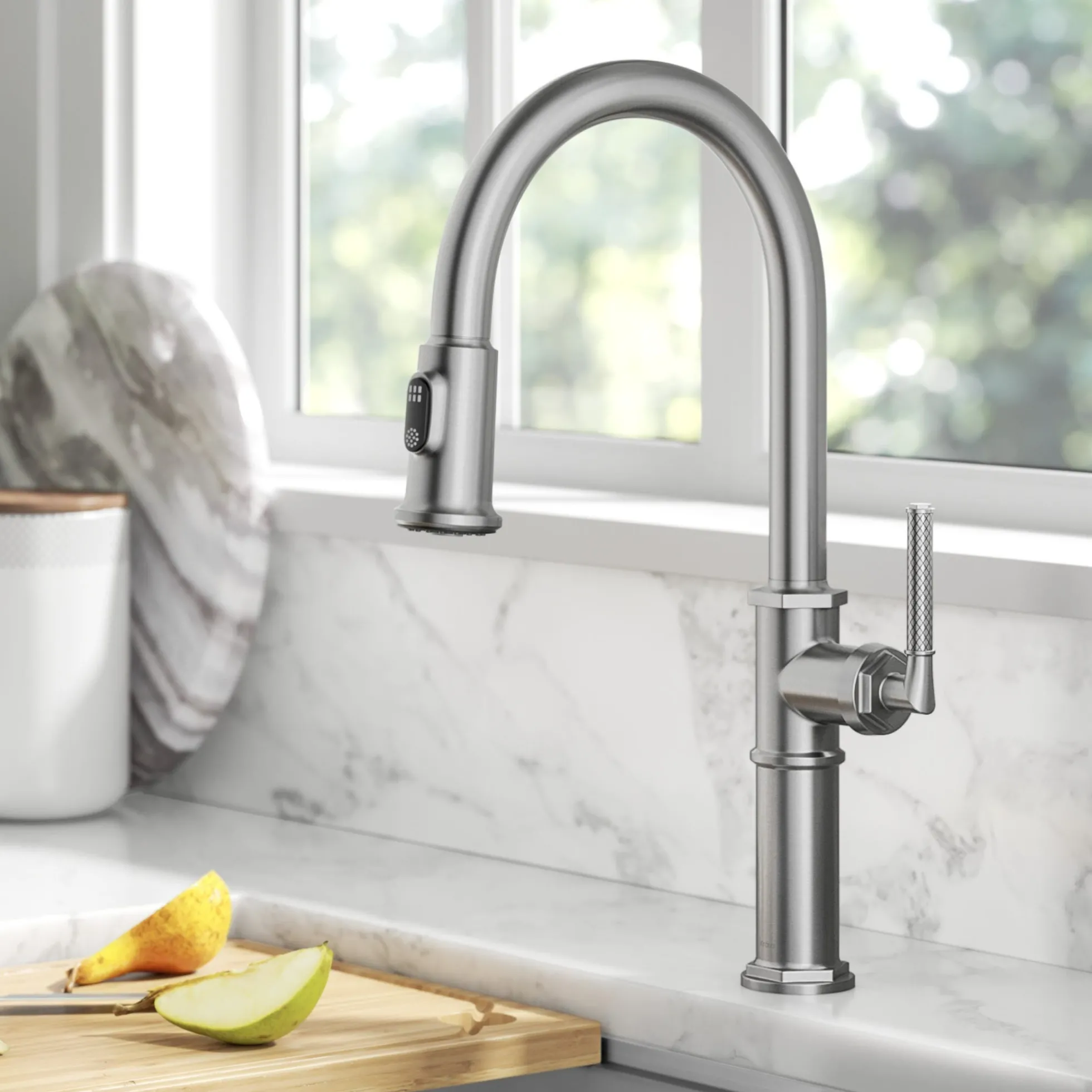Traditional Industrial Pull-Down Single Handle Kitchen Faucet in Spot-Free Stainless Steel