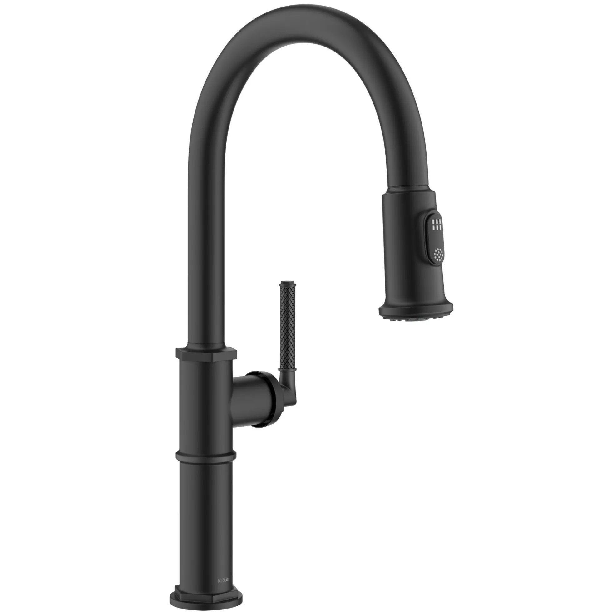 Traditional Industrial Pull-Down Single Handle Kitchen Faucet in Matte Black