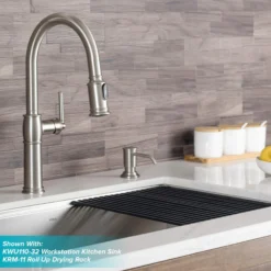 Traditional Single Handle Pull-Down Kitchen Faucet with Soap Dispenser and Deck Plate in Spot Free Stainless Steel