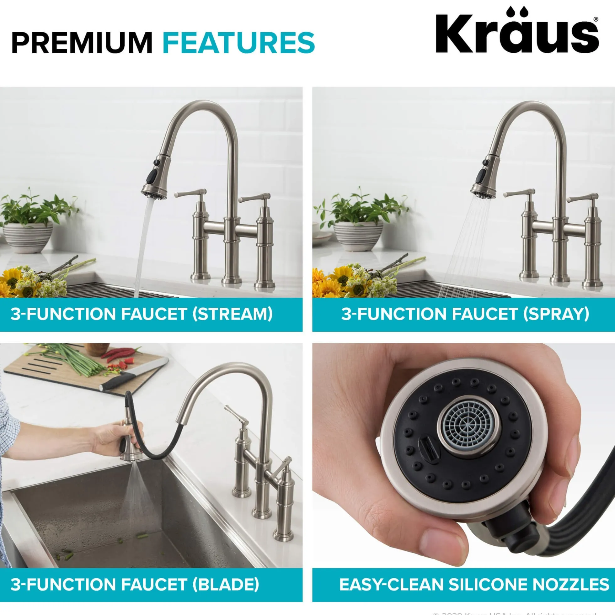 Transitional Bridge Kitchen Faucet and Water Filter Faucet Combo in Brushed Gold